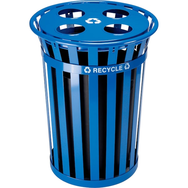 Global Industrial Outdoor Steel Slatted Recycling Can With Multi-Stream Lid, 36 Gallon, Blue 641365RBL - main